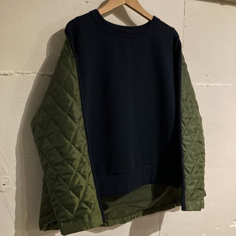 mao made 裏起毛×キルト プルオーバーネイビー×カーキ