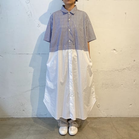 TISSU タイプライター ウエストタック切替ロングシャツ シロ