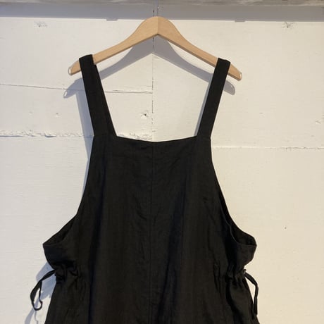 TISSU トリプルワッシャーリネンサイドギャザーサロペット size3 クロ