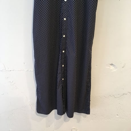 NATURAL LAUNDRY ブロード ロングシャツワンピース　ネイビー×白ドット