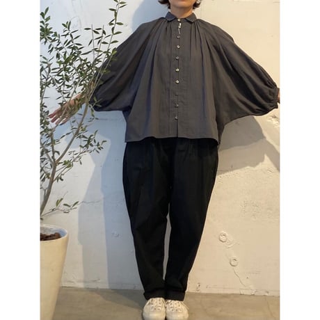 GALERIE TISSU オーガニックジョーゼット ドルマンブラウス チャコール