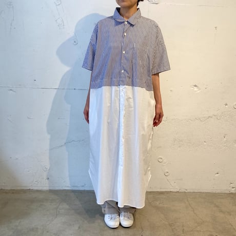 TISSU タイプライター ウエストタック切替ロングシャツ シロ