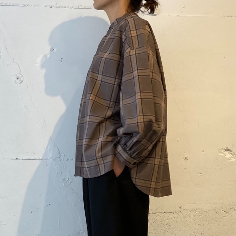 ブラウン系チェック パフスリーブブラウス ブラウン系チェック パフスリーブブラウス