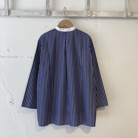 NATURAL LAUNDRY ブロード クレリックパネルシャツ ネイビーストライプ