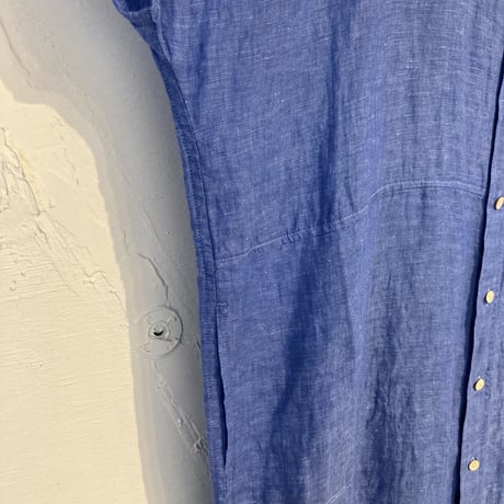 NATURAL LAUNDRY 先染めリネン ドルマンワンピース ブルー