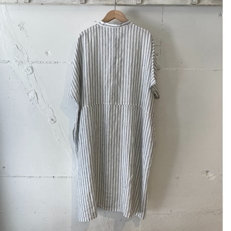 NATURAL LAUNDRY 先染めリネン ドルマンワンピース　シロストライプ