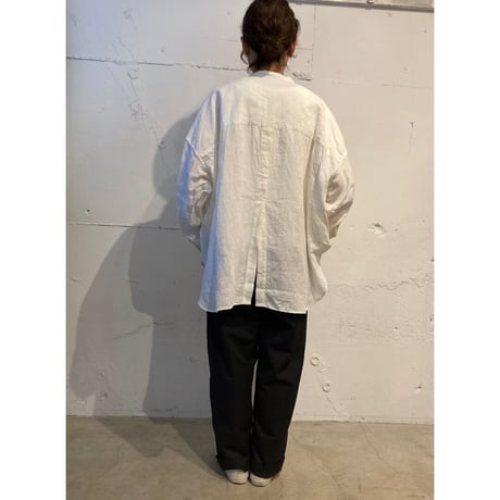 UNIVERSAL TISSU トリプルワッシャーリネン バンドカラーシャツ キナリ