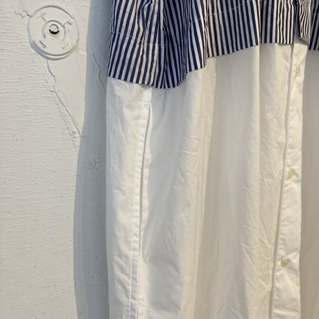TISSU タイプライター ウエストタック切替ロングシャツ  ネイビーストライプ