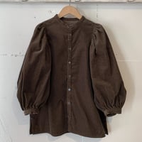 GALERIE TISSU リサイクルコーデュロイ ギャザーブラウス ダークカーキ