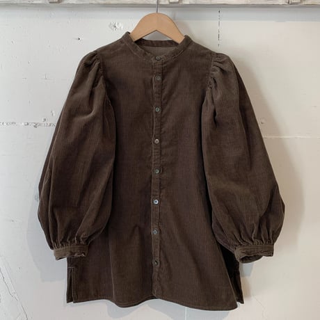 GALERIE TISSU リサイクルコーデュロイ ギャザーブラウス ダークカーキ