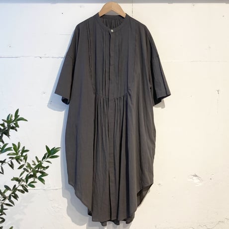 GALERIE TISSU オーガニックジョーゼット ハーフスリーブ クラシックシャツ チャコール