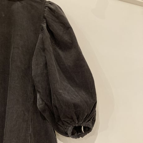 GALERIE TISSU リサイクルコーデュロイ ギャザースリーブワンピース チャコール