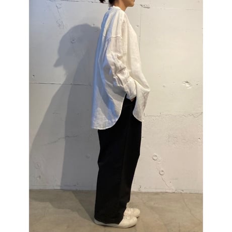 UNIVERSAL TISSU トリプルワッシャーリネン バンドカラーシャツ キナリ