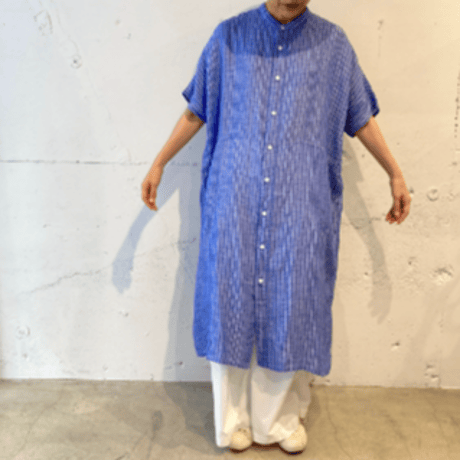 NATURAL LAUNDRY 先染めリネン ドルマンワンピース サックスストライプ