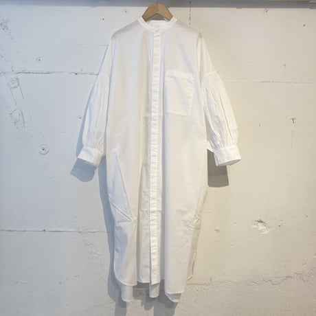 UNIVERSAL TISSU バンドカラーシャツワンピース シロ