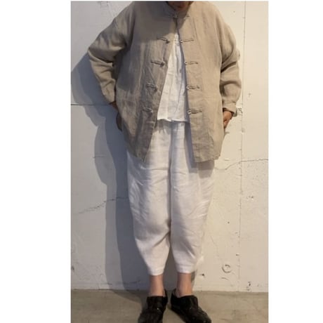 UNIVERSAL TISSU トリプルワッシャーリネン チャイナシャツ モカ