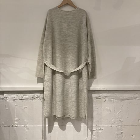 UNIVERSAL TISSU ウール縮絨 クルーロングカーデ ライトTOPグレー