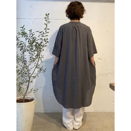 GALERIE TISSU オーガニックジョーゼット ハーフスリーブ クラシックシャツ チャコール