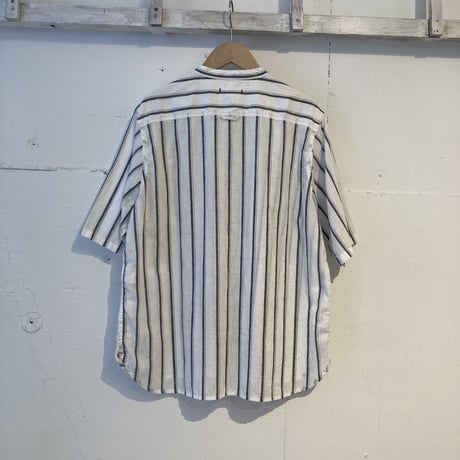 NATURAL LAUNDRY シャンブレー半袖ファーマーシャツ オフワイドストライプ