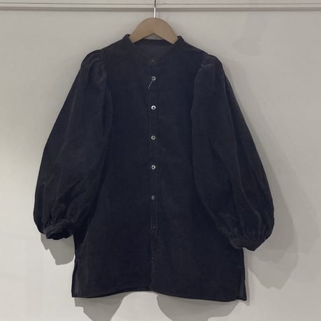 GALERIE TISSU リサイクルコーデュロイ ギャザーブラウス チャコール