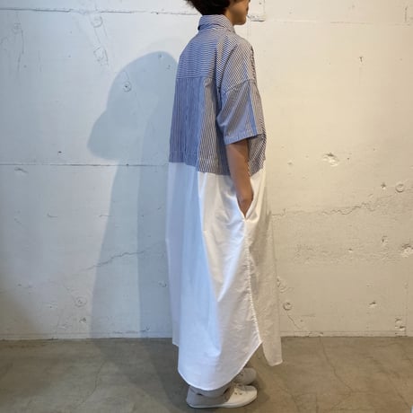 TISSU タイプライター ウエストタック切替ロングシャツ シロ