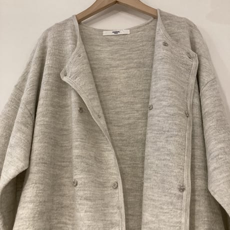 UNIVERSAL TISSU ウール縮絨 クルーロングカーデ ライトTOPグレー