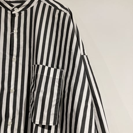 UNIVERSAL TISSU バンドカラースウィングポケットシャツ クロストライプ