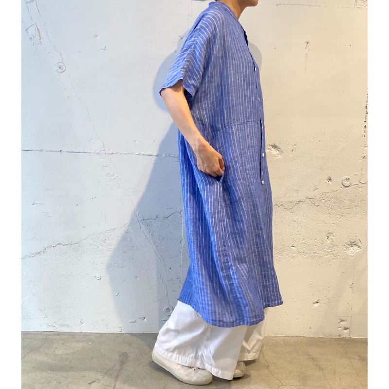 NATURAL LAUNDRY 先染めリネン ドルマンワンピース ブルー | un de plus NATURAL LAUNDRY 先染めリネン ドルマンワンピース ブルー | un de plus
