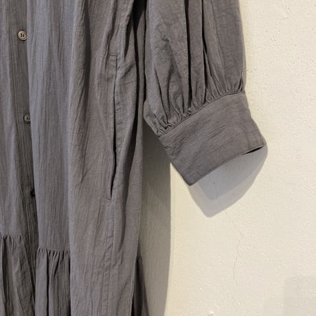 GALERIE TISSU オーガニックジョーゼット パネルワンピース チャコール