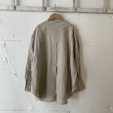 UNIVERSAL TISSU トリプルワッシャーリネン バンドカラーシャツ キナリ