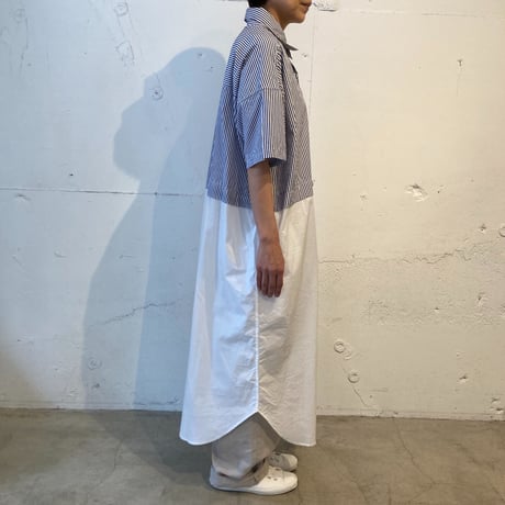 TISSU タイプライター ウエストタック切替ロングシャツ シロ