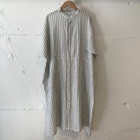 NATURAL LAUNDRY 先染めリネン ドルマンワンピース　シロストライプ