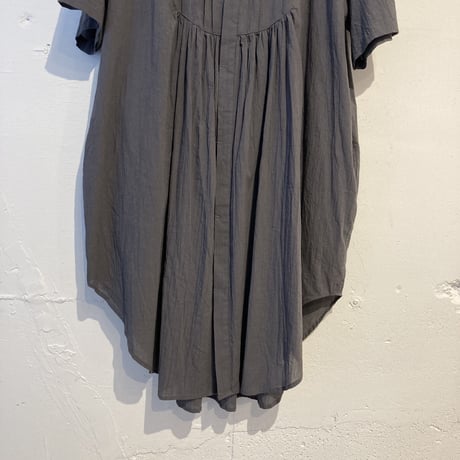 GALERIE TISSU オーガニックジョーゼット ハーフスリーブ クラシックシャツ チャコール