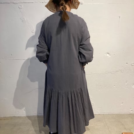 GALERIE TISSU オーガニックジョーゼット パネルワンピース チャコール