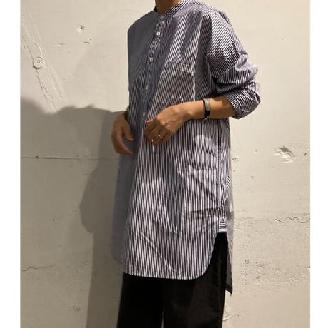 TISSU カッタウェイカフスワークシャツ ネイビーストライプ