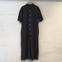 NATURAL LAUNDRY ブロード ロングシャツワンピース　ネイビー×白ドット