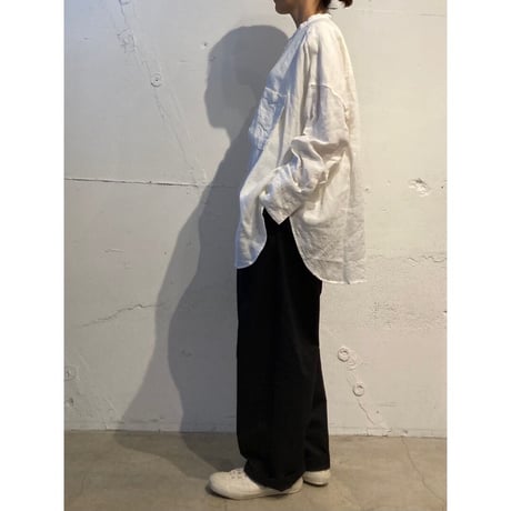 UNIVERSAL TISSU リネン バンドカラーシャツ アカタータン