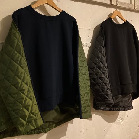 mao made 裏起毛×キルト プルオーバーネイビー×カーキ