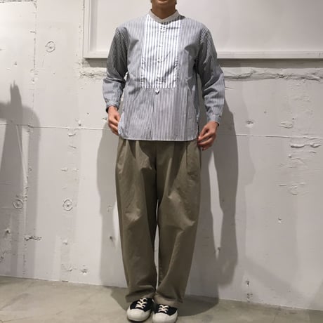 NATURAL LAUNDRY ブロード クレリックパネルシャツ ネイビーストライプ