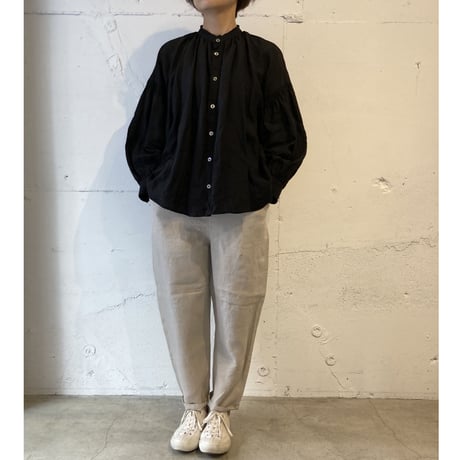 TISSU トリプルワッシャーリネン イージーテーパードパンツ size1 クロ