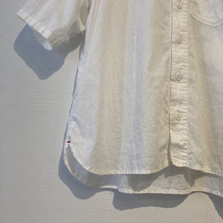 NATURAL LAUNDRY シャンブレー半袖ファーマーシャツ オフ