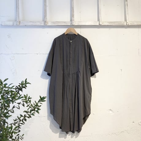 GALERIE TISSU オーガニックジョーゼット ハーフスリーブ クラシックシャツ チャコール
