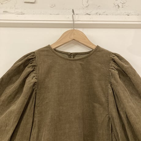 GALERIE TISSU リサイクルコーデュロイ ギャザースリーブワンピース カーキ