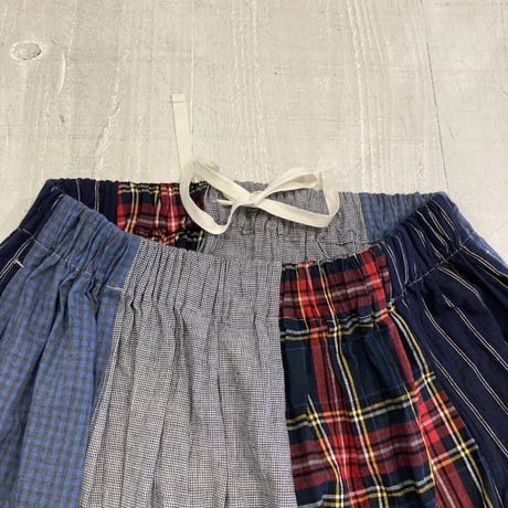 NATURAL LAUNDRY パネル シャーリングスカート グレー×ブルー