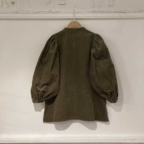 GALERIE TISSU リサイクルコーデュロイ ギャザーブラウス カーキ