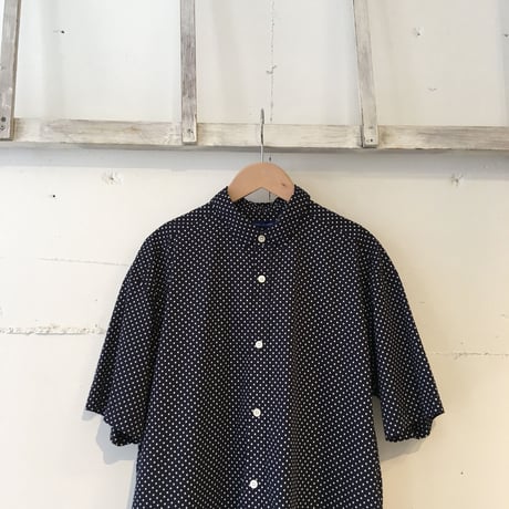NATURAL LAUNDRY ブロード ロングシャツワンピース　ネイビー×白ドット