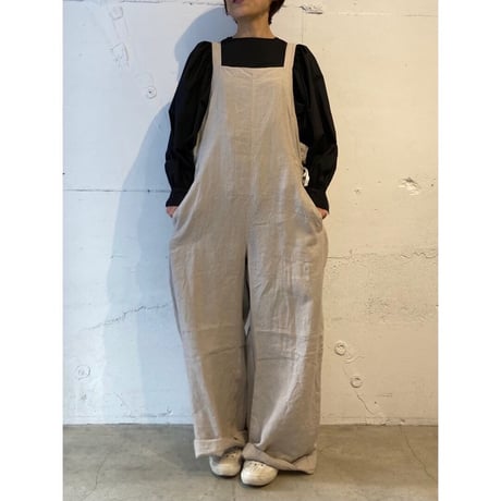 TISSU トリプルワッシャーリネンサイドギャザーサロペット size3 キナリ