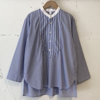 NATURAL LAUNDRY ブロード クレリックパネルシャツ シロ×ブルーストライプ