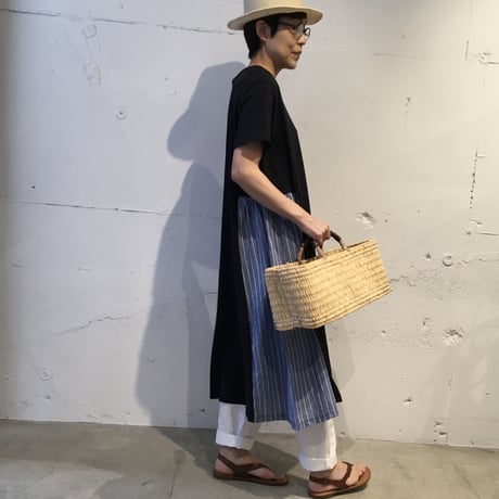NATURAL LAUNDRY 脇ギャザーパネルワンピース ネイビー