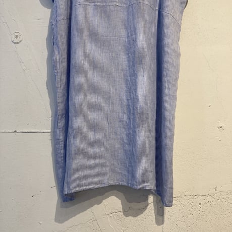 NATURAL LAUNDRY 先染めリネン ドルマンワンピース サックスストライプ